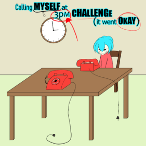 Orcsune waits for a phone call that will not arrive.