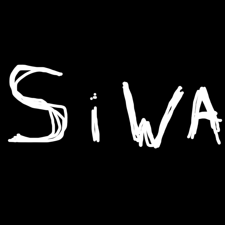 logo of the game "Siwa" showing white hand-drawn text of the word "Siwa" on a black background.